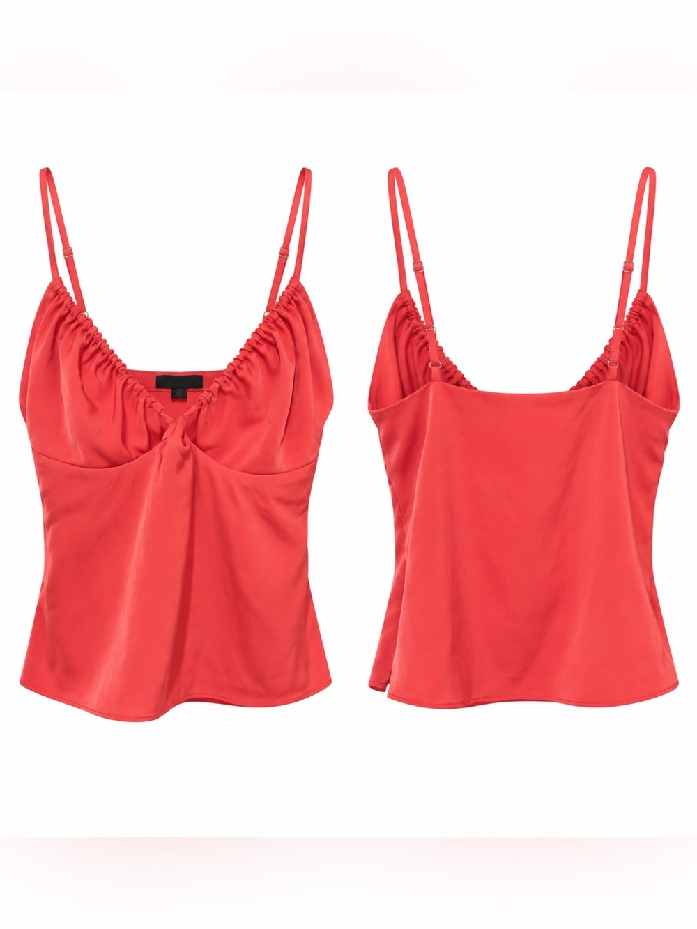 NBD Coral Satin Gathered-Neck Spaghetti-Strap Cami - Picture 1 of 4